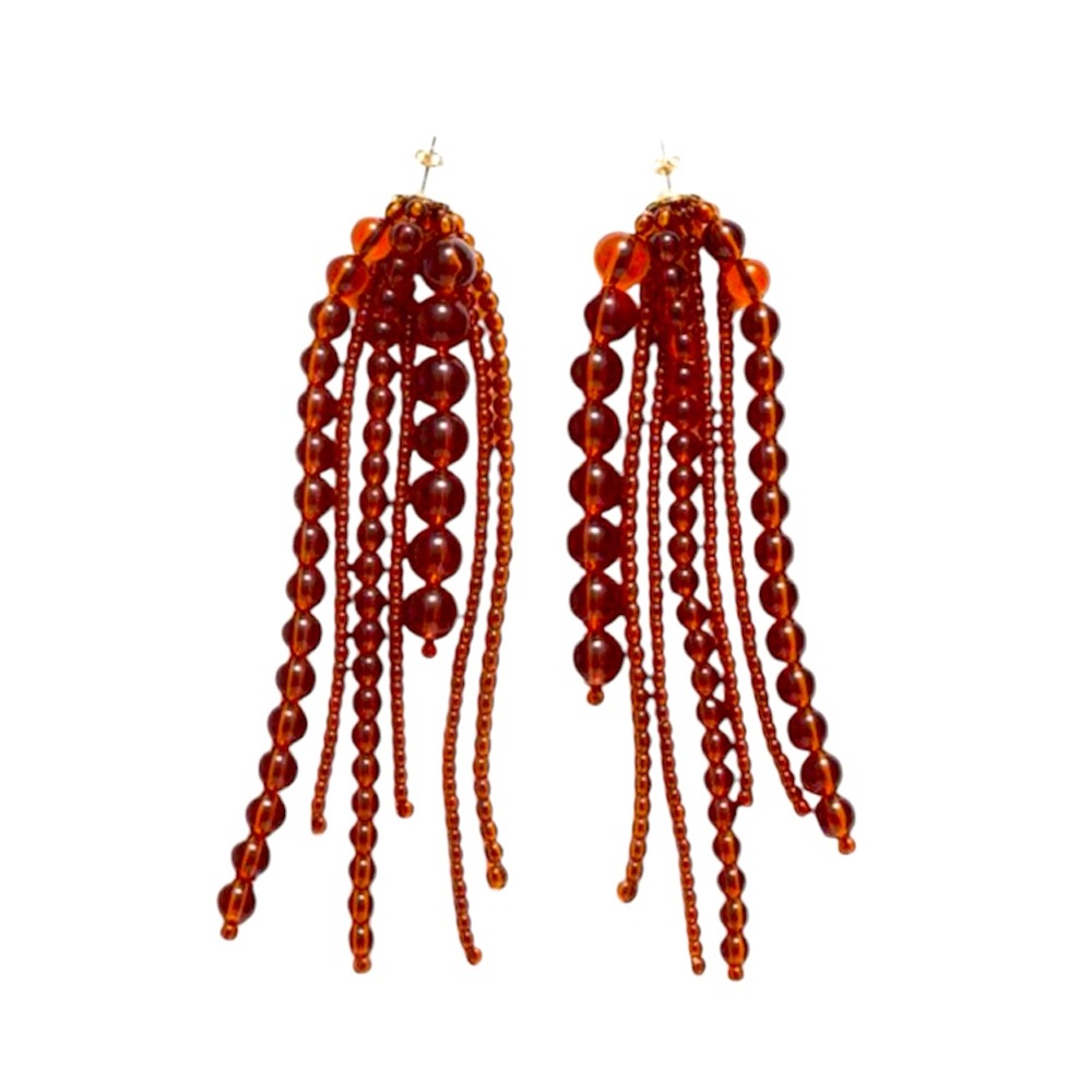NWT & Other Stories Large Texture Amber Cascade Glass Bead Statement Earrings